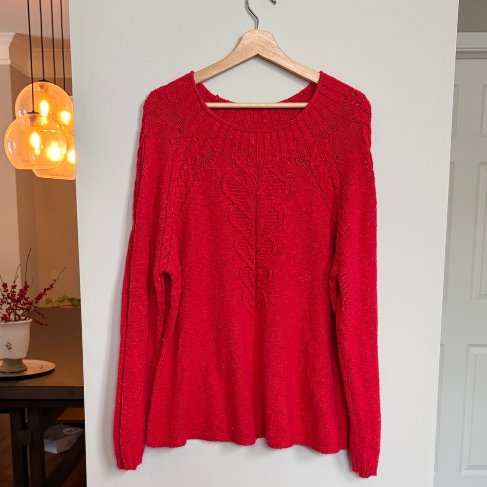 NIC+ZOE Femme Cable Knit Crew Neck Sweater Red